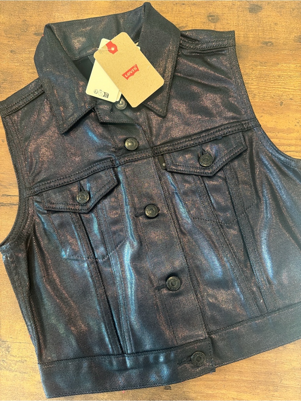 Levi's Girls Metallic Navy Blue Denim Vest